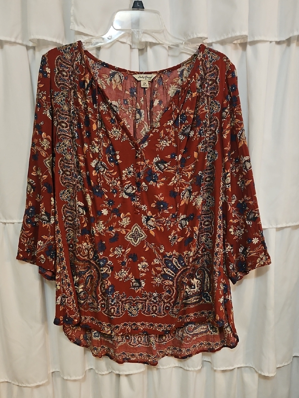Lucky Brand Burnt Orange Floral Paisley V-Neck Tunic